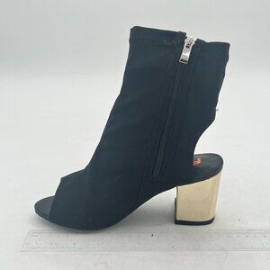 Black Dressy Peep Toe Side Zipper Chunky Heel Slingback Sandals Party Ankle Boot